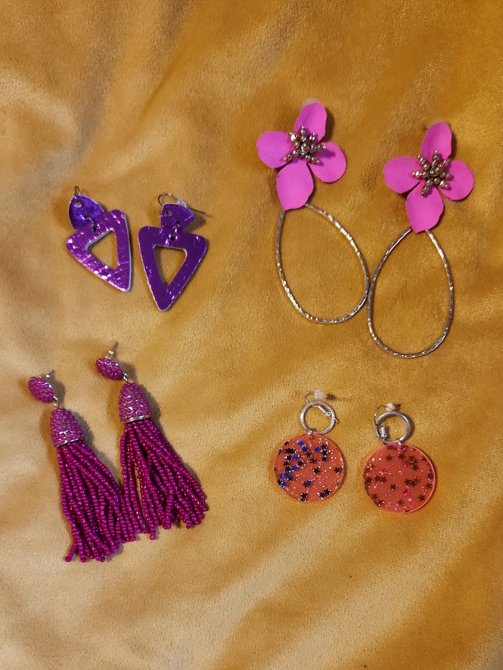 Hot Pink Statement Earring Set- Floral, Beaded, Leather, Acrylic